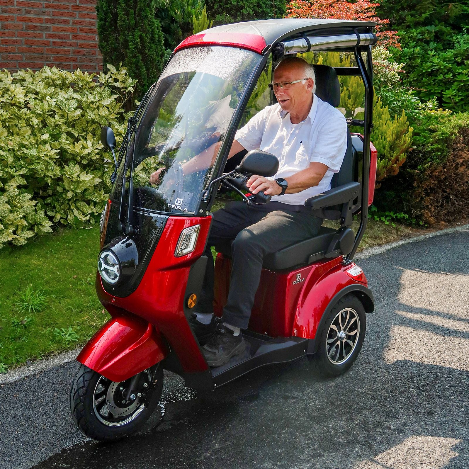 Deisla, Dreirad DS3-25 mit Dach und Wetterschutz, Lithium-Akku, Rot, 25 km/h Deisla, Dreirad DS3-25 mit Dach und Wetterschutz, Lithium-Akku, Rot, 25 km/h